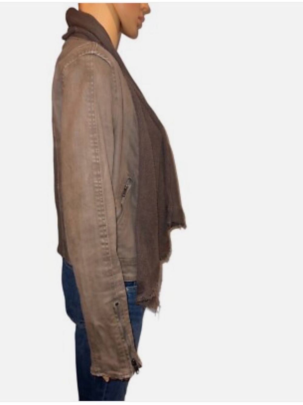 Free People Taupe Cropped Jean Jacket with Attached Scarf - Picture 6 of 6